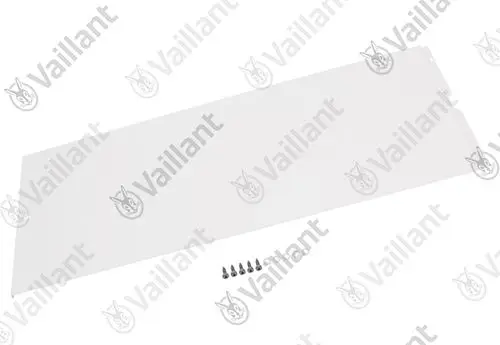 Vaillant Seitenblech in Weiß, flache Form mit Schrauben, für Montage vorgesehen.